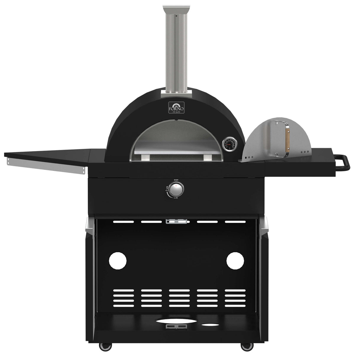 FORNO All'Aperto 99,600 BTU BBQ with 5 Stainless-Steel Burners with Infrared Burners & Side Burner, Sink Module with Black Sintered Stone Countertops, Plancha, Gas Pizza Oven, Bar & Beverage Center