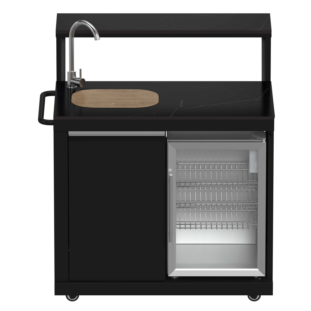 FORNO All'Aperto 99,600 BTU BBQ with 5 Stainless-Steel Burners with Infrared Burners & Side Burner, Sink Module with Black Sintered Stone Countertops, Plancha, Gas Pizza Oven, Bar & Beverage Center