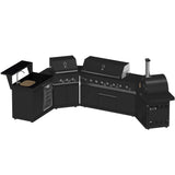 FORNO All'Aperto 99,600 BTU BBQ with 5 Stainless-Steel Burners with Infrared Burners & Side Burner, Sink Module with Black Sintered Stone Countertops, Plancha, Gas Pizza Oven, Bar & Beverage Center