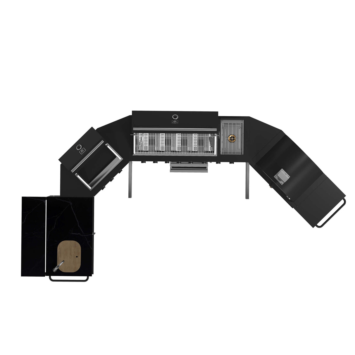 FORNO All'Aperto 99,600 BTU BBQ with 5 Stainless-Steel Burners with Infrared Burners & Side Burner, Sink Module with Black Sintered Stone Countertops, Plancha, Gas Pizza Oven, Bar & Beverage Center