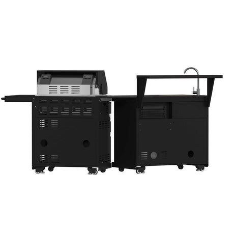 FORNO All'Aperto 62,600 BTU BBQ with 3 Stainless-Steel Burners & Infrared Burners & Sink Module with Black Sintered Stone Countertops, Bar & Beverage Center