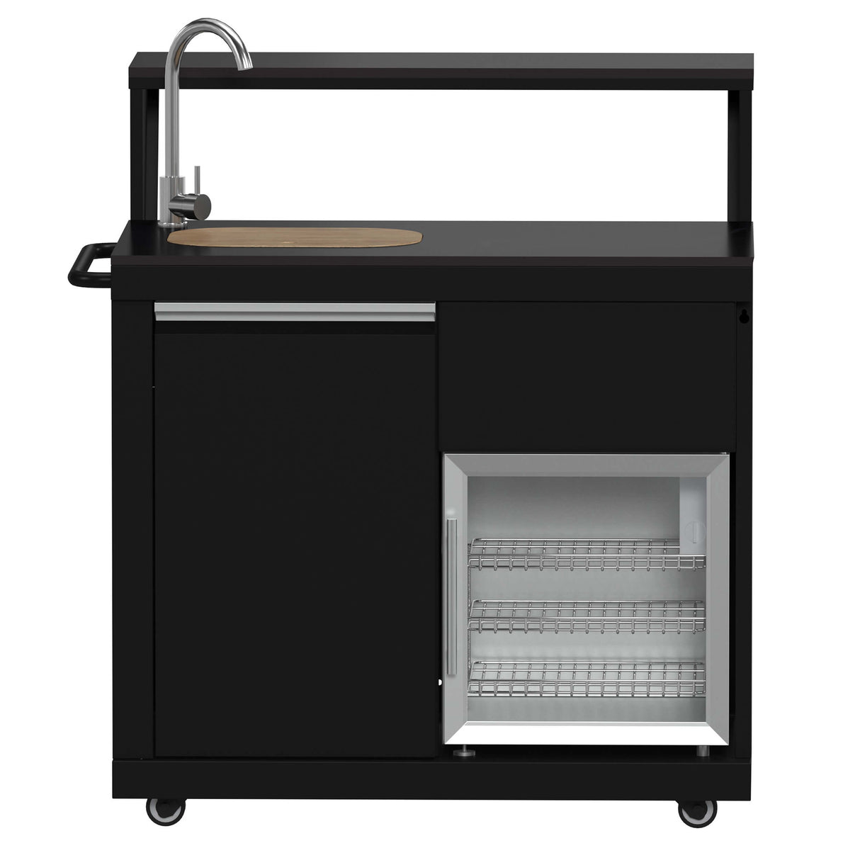 FORNO All'Aperto 62,600 BTU BBQ with 3 Stainless-Steel Burners & Infrared Burners & Sink Module with Black Sintered Stone Countertops, Bar & Beverage Center