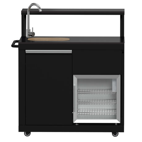 FORNO All'Aperto 62,600 BTU BBQ with 3 Stainless-Steel Burners & Infrared Burners & Sink Module with Black Sintered Stone Countertops, Bar & Beverage Center