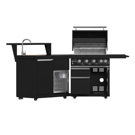 FORNO All'Aperto 62,600 BTU BBQ with 3 Stainless-Steel Burners & Infrared Burners & Sink Module with Black Sintered Stone Countertops, Bar & Beverage Center