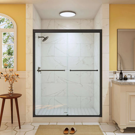 HOROW Frameless Sliding Shower Door 60 Inch Matte Black Shower Door Model BE6076-MB