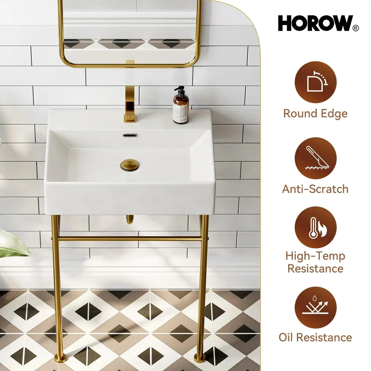 Rectangular Console Sink with Golden Legs and Overflow Model CS6042-SG
