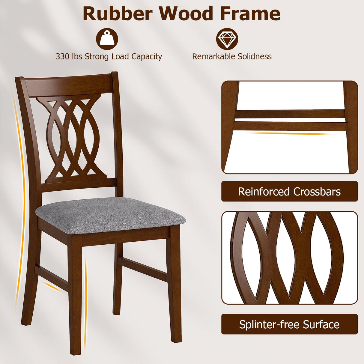 Dining Chairs Set of 2 Dining Room Chairs with Padded Seat for Kitchen Living Room-Walnut