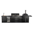 FORNO All’Aperto 87,600 BTU BBQ with 4 Stainless-Steel Burners with Infrared Burners & Side Burner, Sink Module with Black Sintered Stone Countertops, Gaz Pizza Oven, Bar & Beverage Center