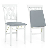 Folding Wooden Dining Chair Set of 2 Faux Leather Upholstered Kitchen Armless Chairs