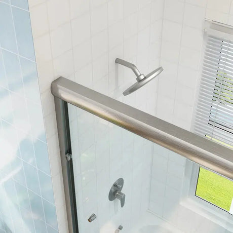 HOROW Bathroom Sliding Glass Door 59 Inch Brushed Nickel Frameless Shower Door Model BE5956-BN