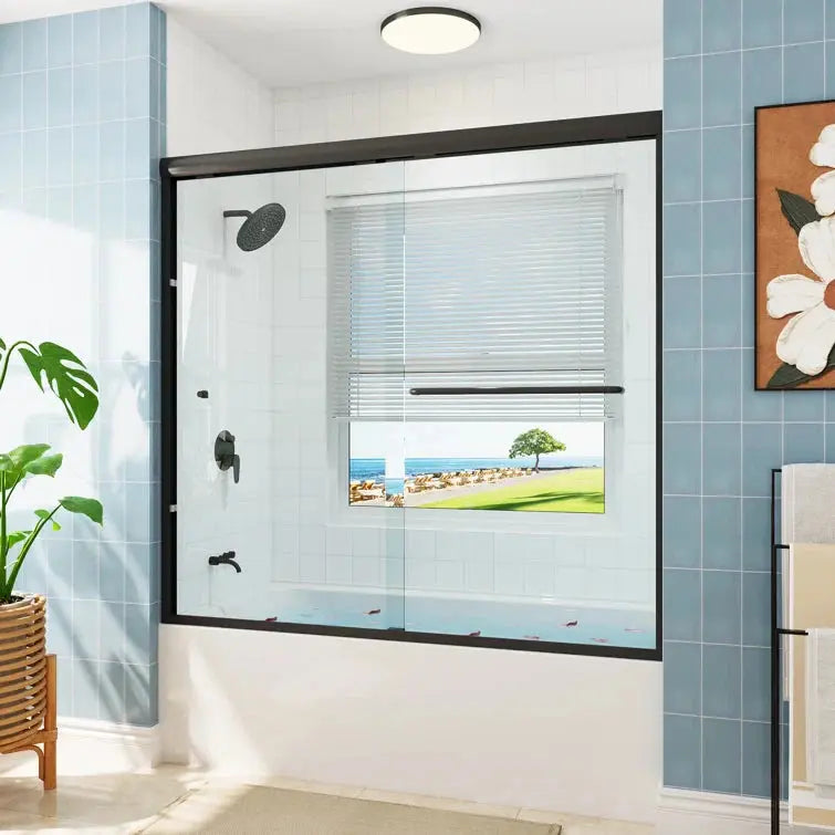 Frameless Sliding Shower Door 59 Inch Matte Black Shower Door Model BE5956-MB