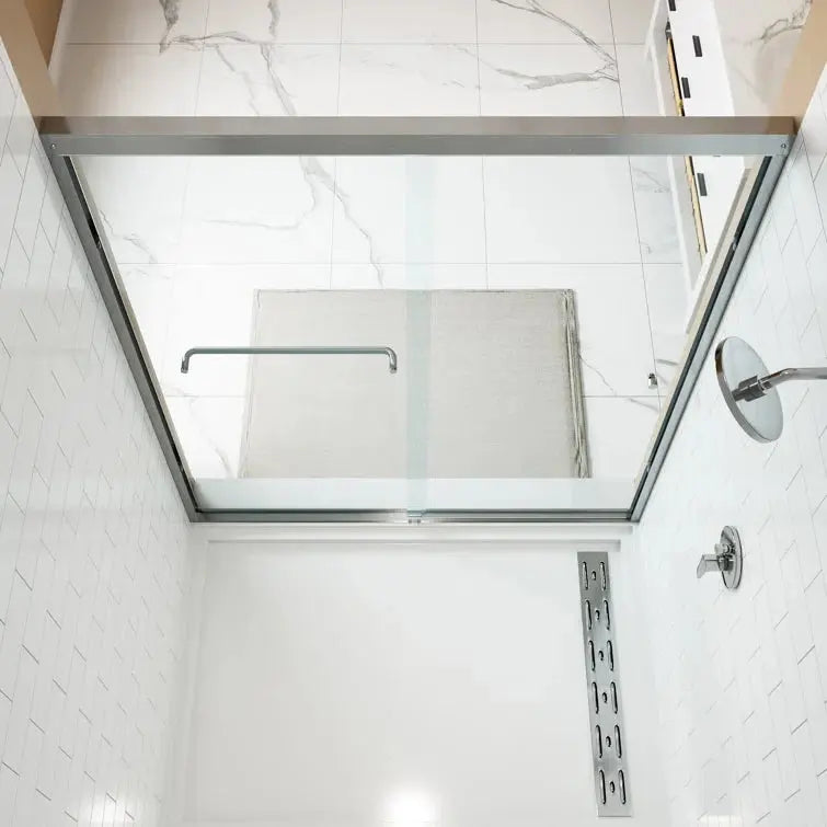 HOROW Bathroom Sliding Glass Door 59 Inch Brushed Nickel Frameless Shower Door Model BE5972-BN
