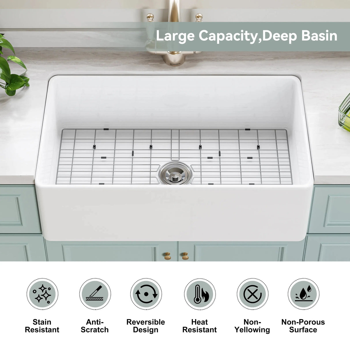 HOROW White Undermount Kitchen Sink 33 Inch Sink Model S3320W