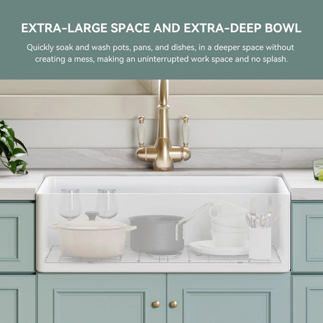 HOROW White Undermount Kitchen Sink 33 Inch Sink Model S3320W