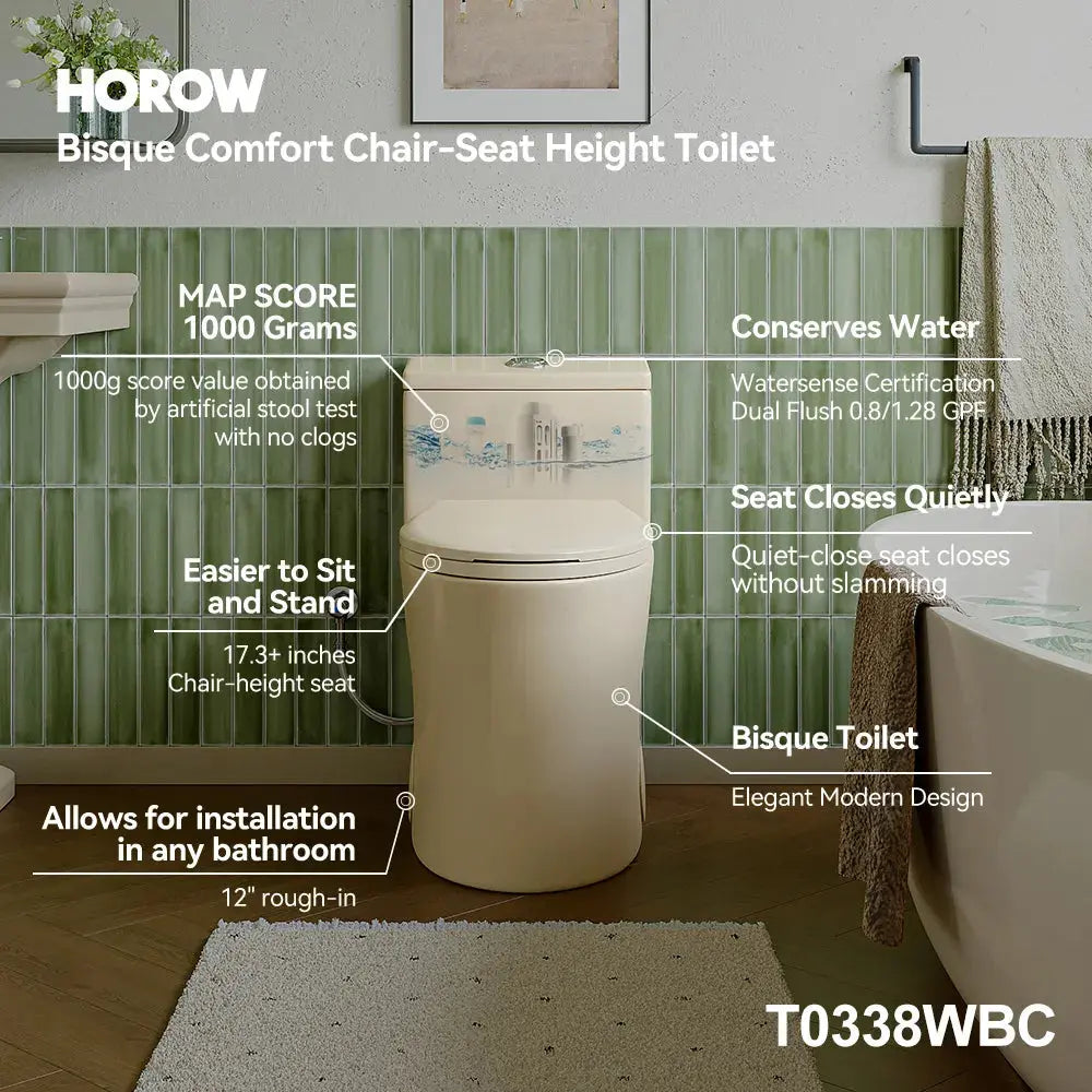 HOROW T0338WBC Biscuit Color One-Piece ADA Toilet