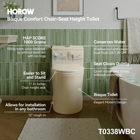 HOROW T0338WBC Biscuit Color One-Piece ADA Toilet