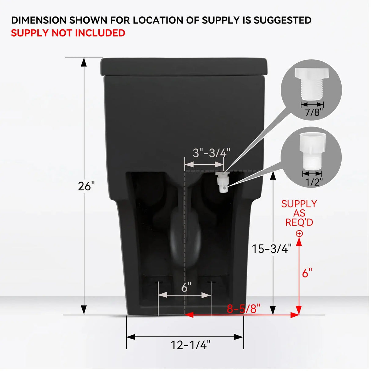HOROW 10 Inch Rough In Toilet Black One Piece Toilet Model T0338B-10