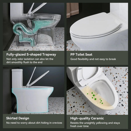 HOROW One Piece Toilet ADA Toilet Height 17.3 Inch Model T0350W