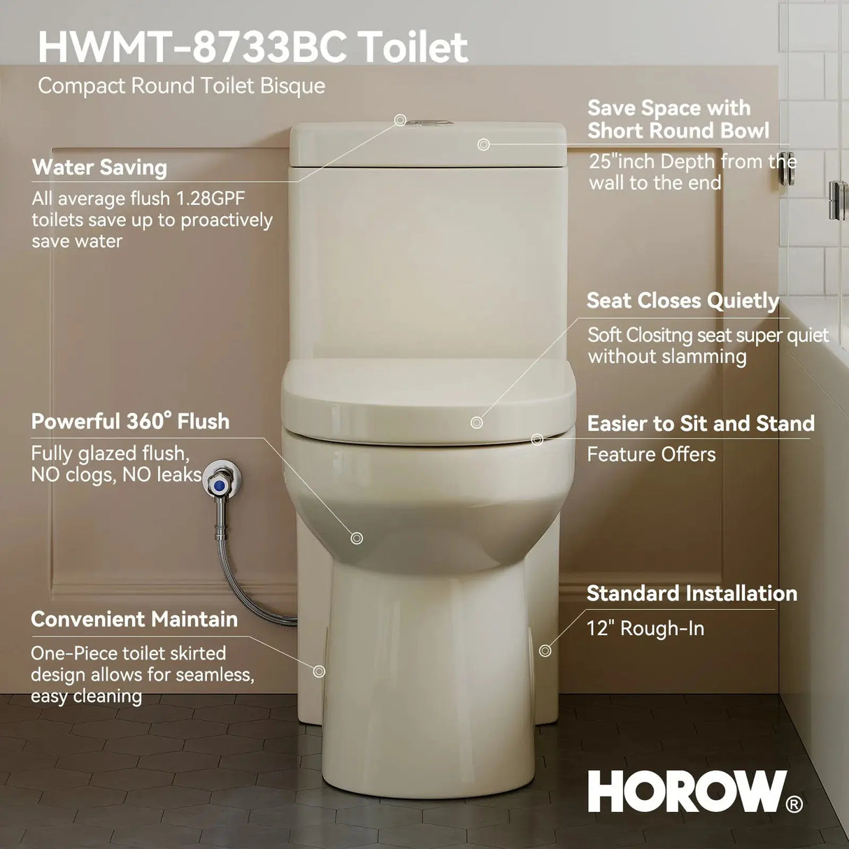 HOROW 8733BC Compact Biscuit Color Toilet with Dual Flush