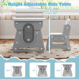 Height Adjustable Kids Table and Chair Set with Tiltable Whiteboard and Concave Shelf