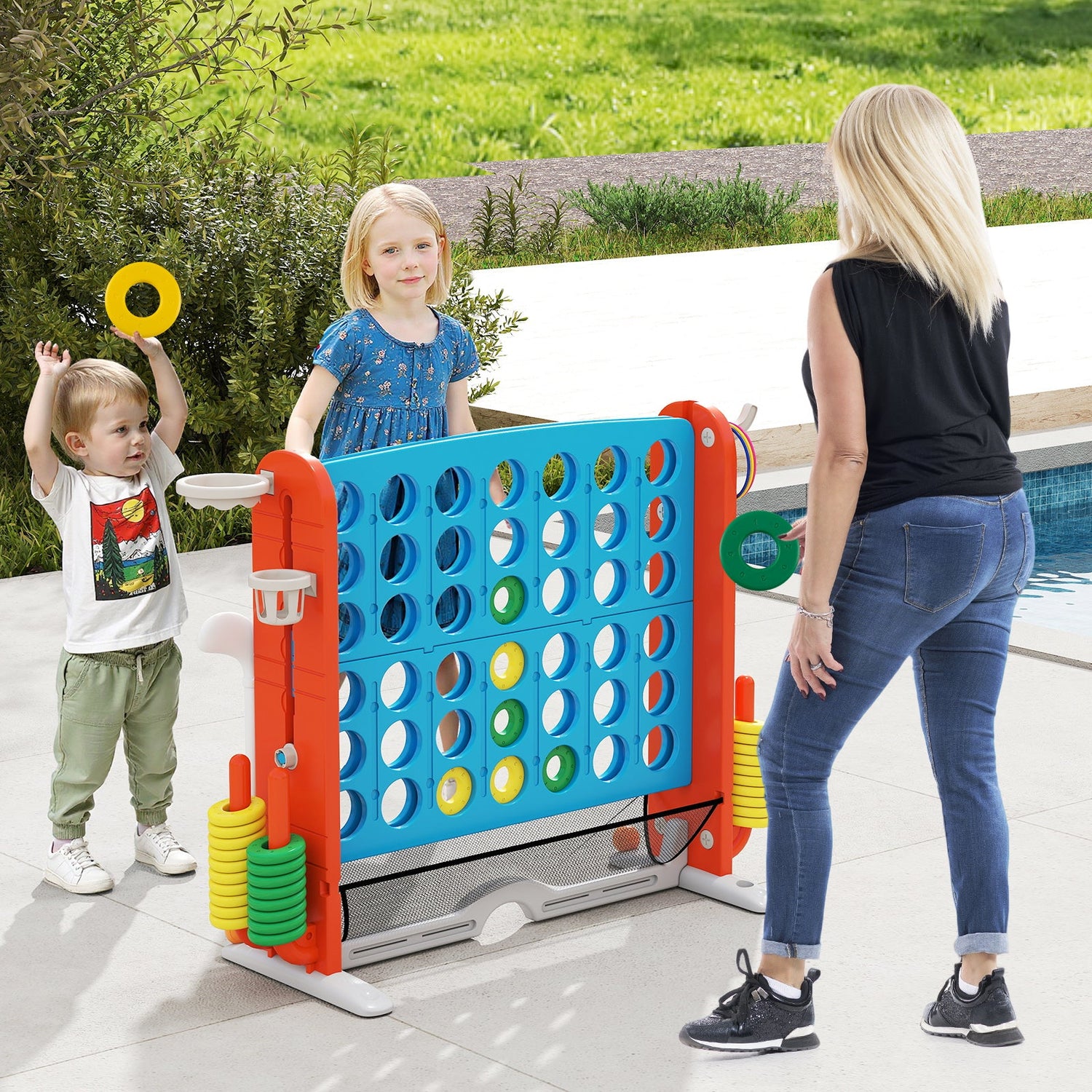 Jumbo 4-to-Score Game with Ring-toss and Basketball Hoop
