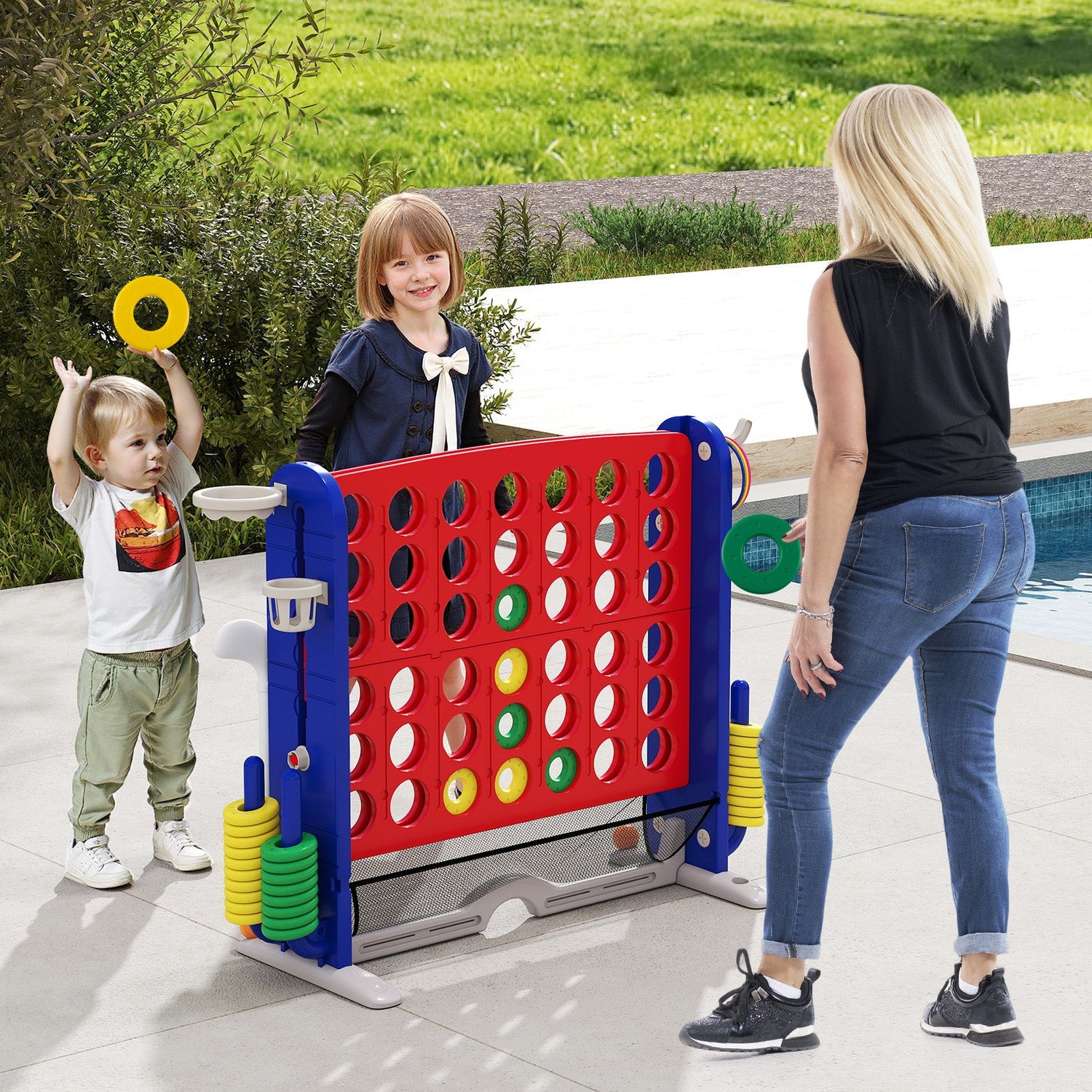 Jumbo 4-to-Score Game with Ring-toss and Basketball Hoop