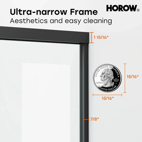 HOROW K2-MB Black Ultra-Narrow Frame Shower Door with Magnetic Catch