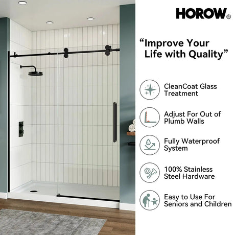 Black Sliding Shower Door 1200mm 8mm Glass Sliding Frameless Model MI6076-MB