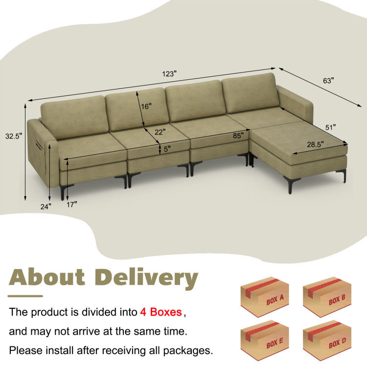Modern Living Room Set: Modular L-shaped Sectional Sofa Lift Top Coffee Table & 3-Globe Floor Lamp