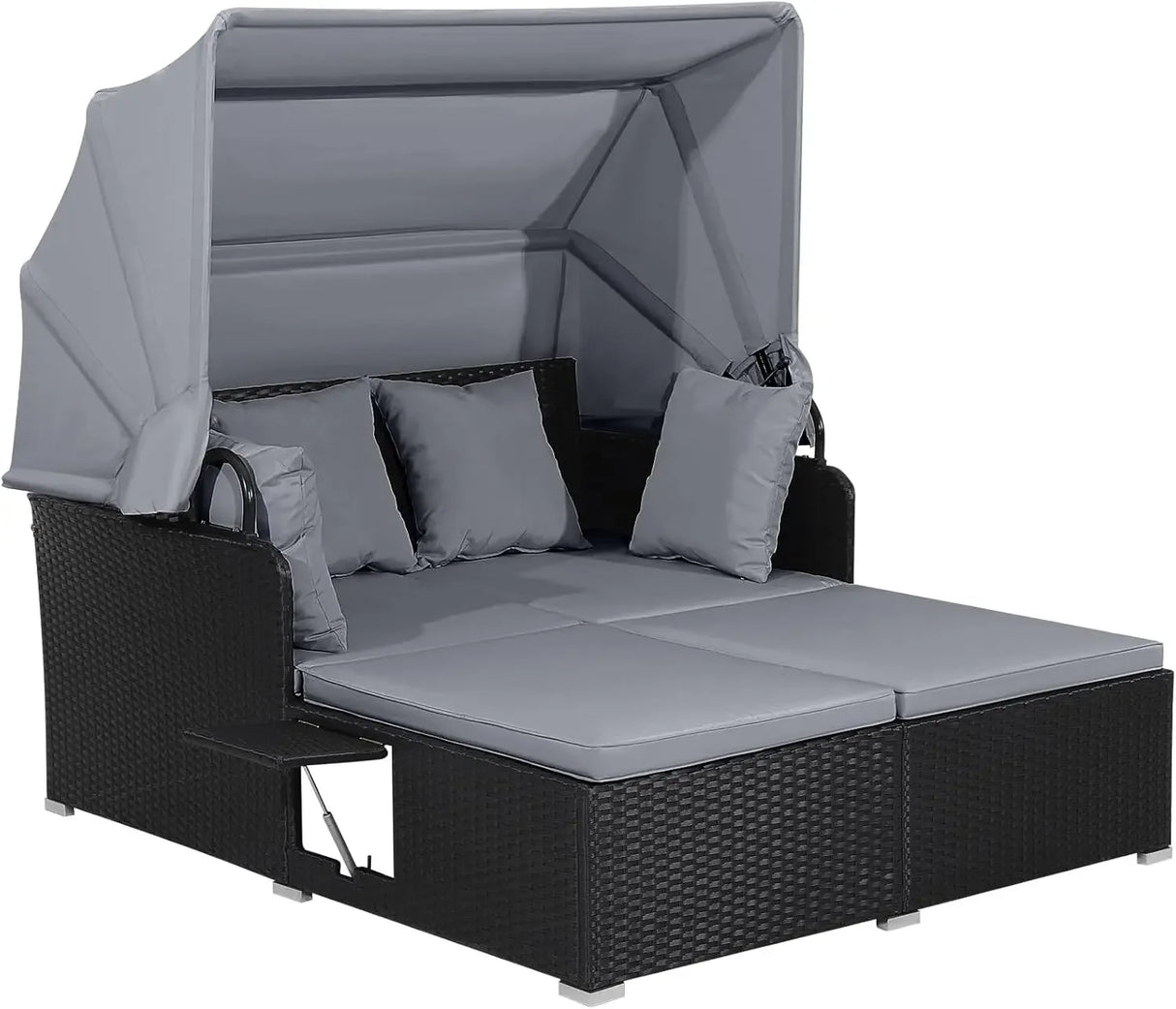 Outdoor Hand-Woven PE Wicker Daybed with Retractable Canopy