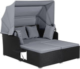 Outdoor Hand-Woven PE Wicker Daybed with Retractable Canopy