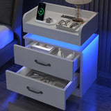 Black Nightstand with Charging Station and LED Lights