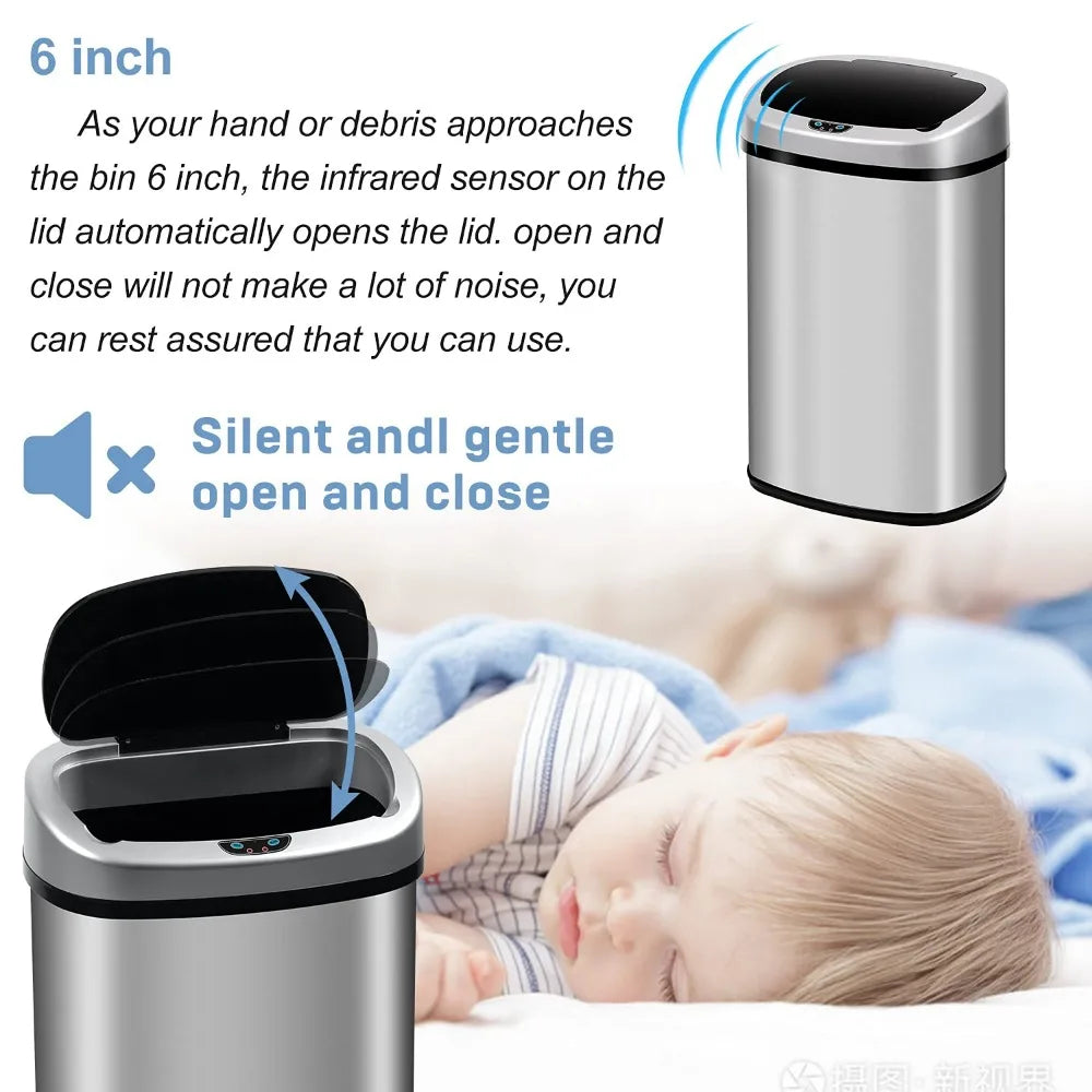 13 Gallon 50 Liter Kitchen Trash Can with Touch-Free & Motion Sensor
