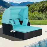 Retractable Canopy Rattan Daybed with Cushions