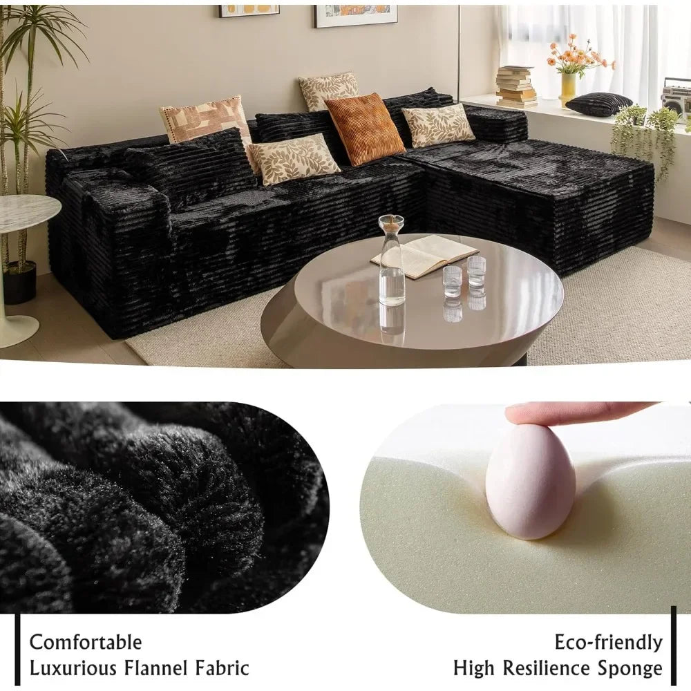 Black Corduroy L-Shaped Sectional Cloud Sofa