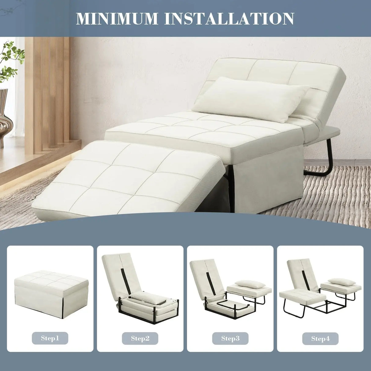 Convertible Sofa Bed,4-in-1 Multi-Functional Futon Chair Bed, Folding & No Installation Sofa Couch with Adjustable Backrest