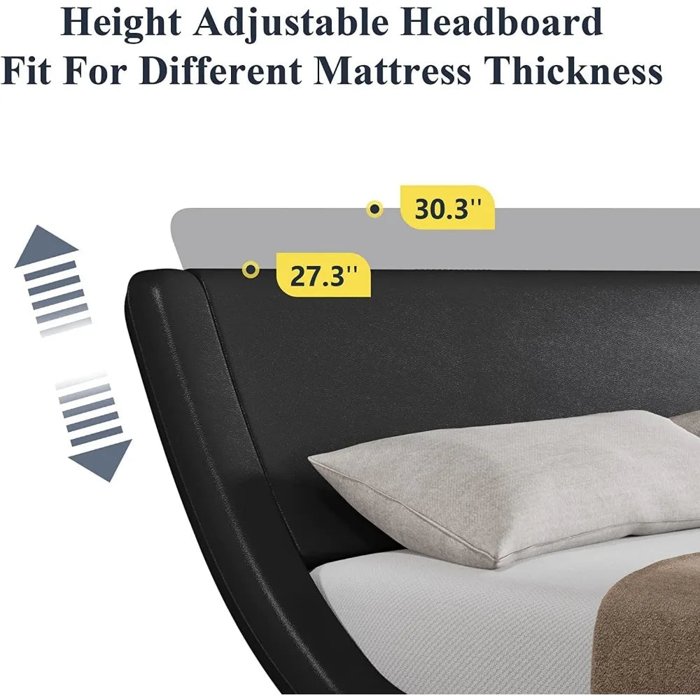 Low Profile Queen Size Bed Frame with Ergonomic & Adjustable Headboard