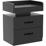 Black Nightstand with Charging Station and LED Lights