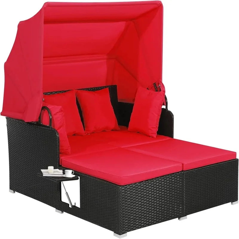 Retractable Canopy Rattan Daybed with Cushions