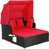 Retractable Canopy Rattan Daybed with Cushions