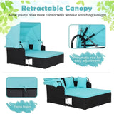 Retractable Canopy Rattan Daybed with Cushions