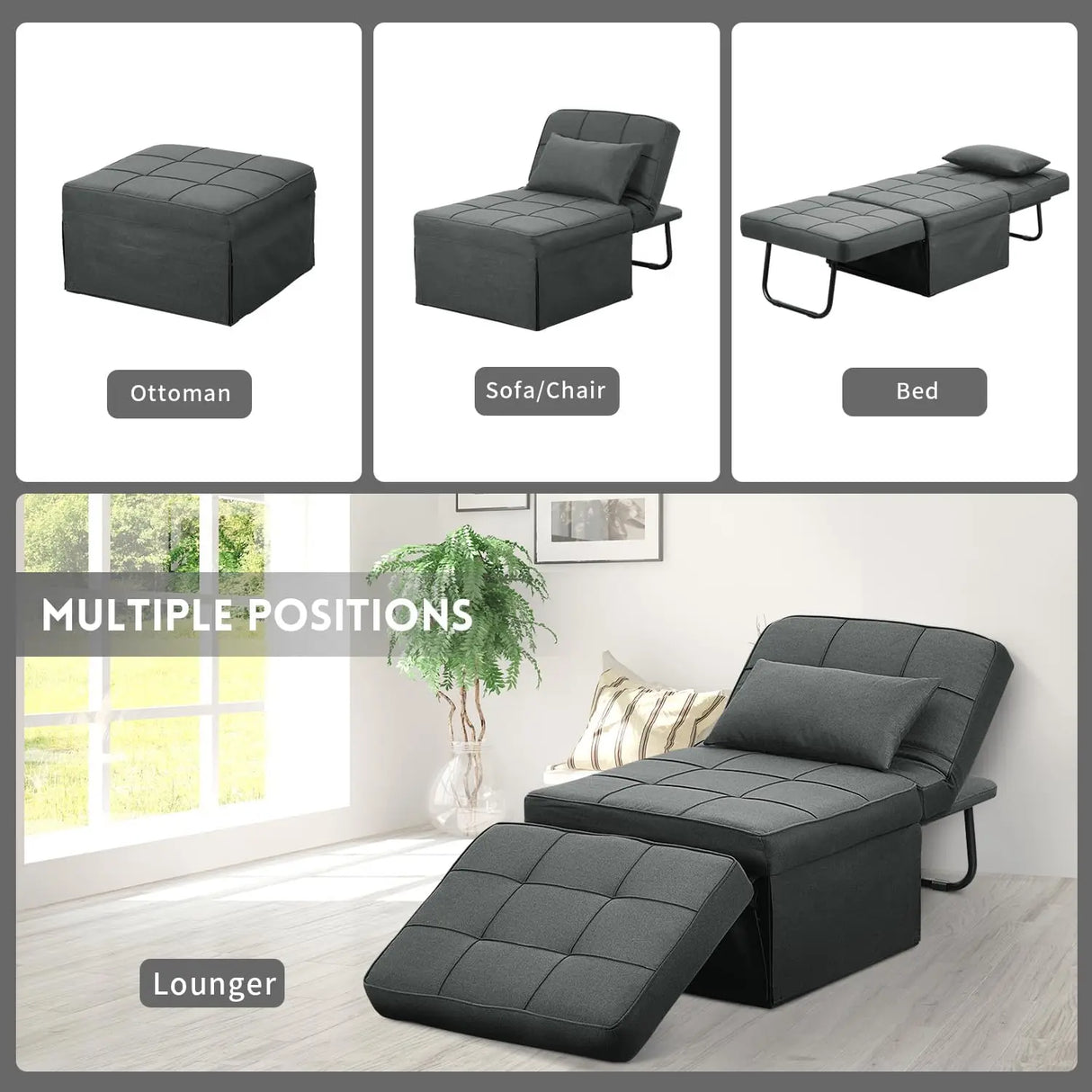 Convertible Sofa Bed,4-in-1 Multi-Functional Futon Chair Bed, Folding & No Installation Sofa Couch with Adjustable Backrest
