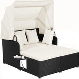Retractable Canopy Rattan Daybed with Cushions