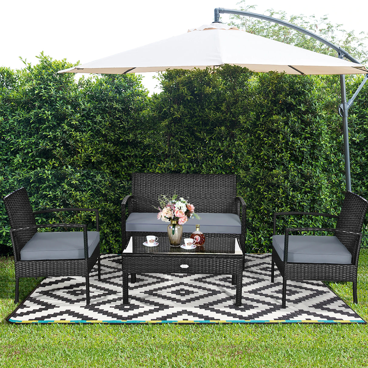 Black 4pcs Outdoor Patio Set with Cushions