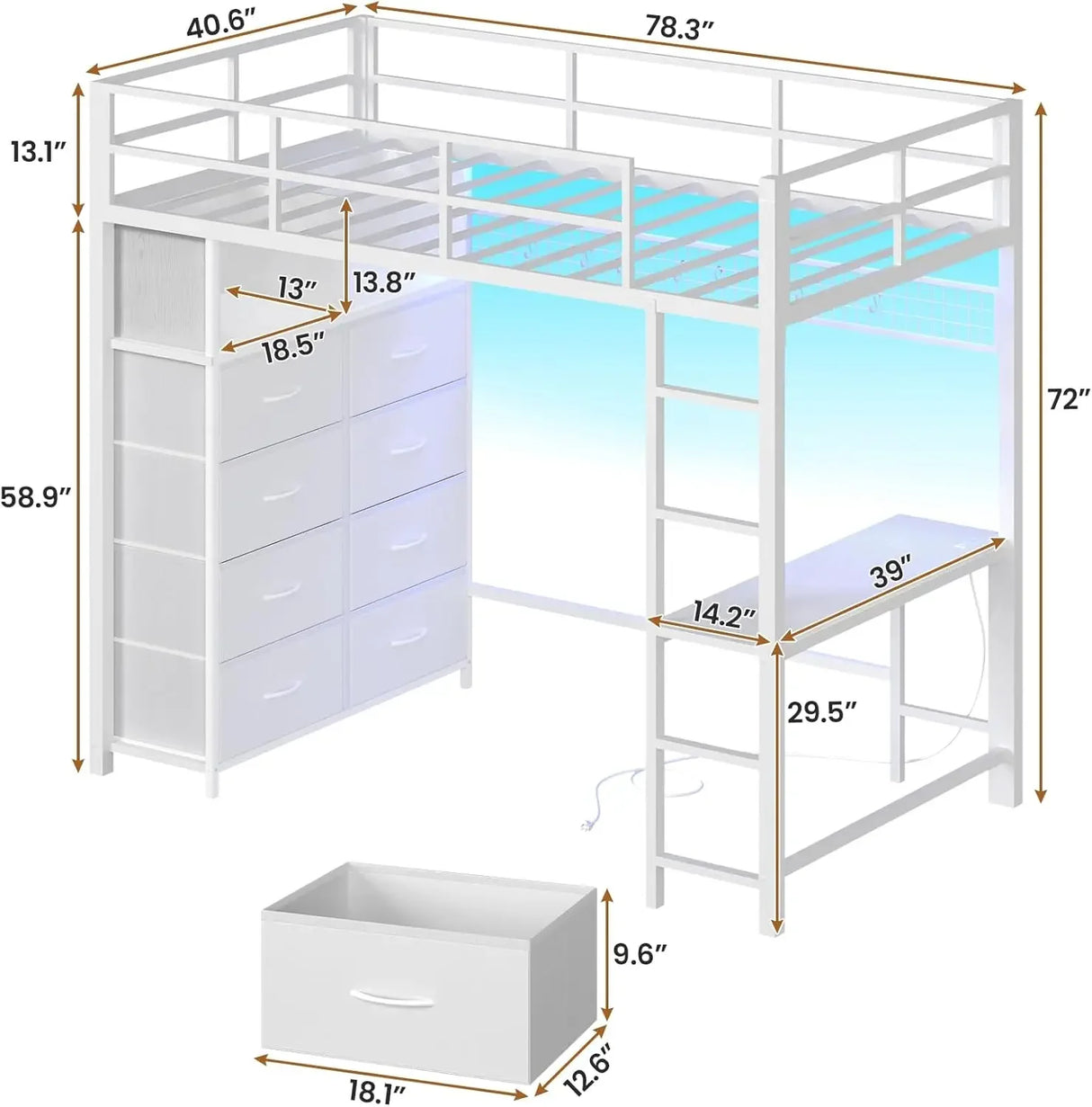 Twin Loft Bed with Desk