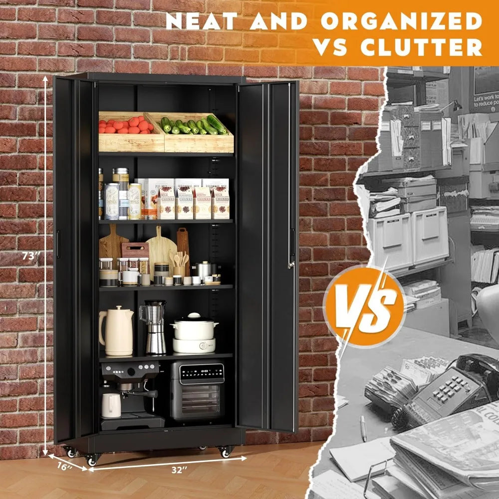 Lockable Metal Storage Cabinet with Wheels