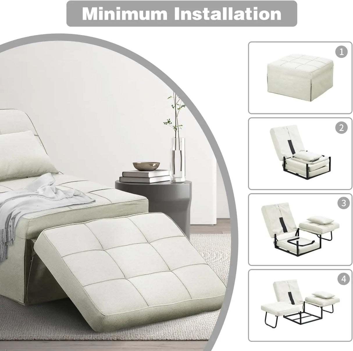 Convertible Sofa Bed,4-in-1 Multi-Functional Futon Chair Bed, Folding & No Installation Sofa Couch with Adjustable Backrest