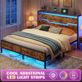 Queen Size Bed Frame with LED Lights & Charging Station