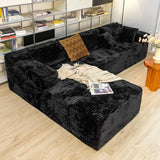 Black Corduroy L-Shaped Sectional Cloud Sofa