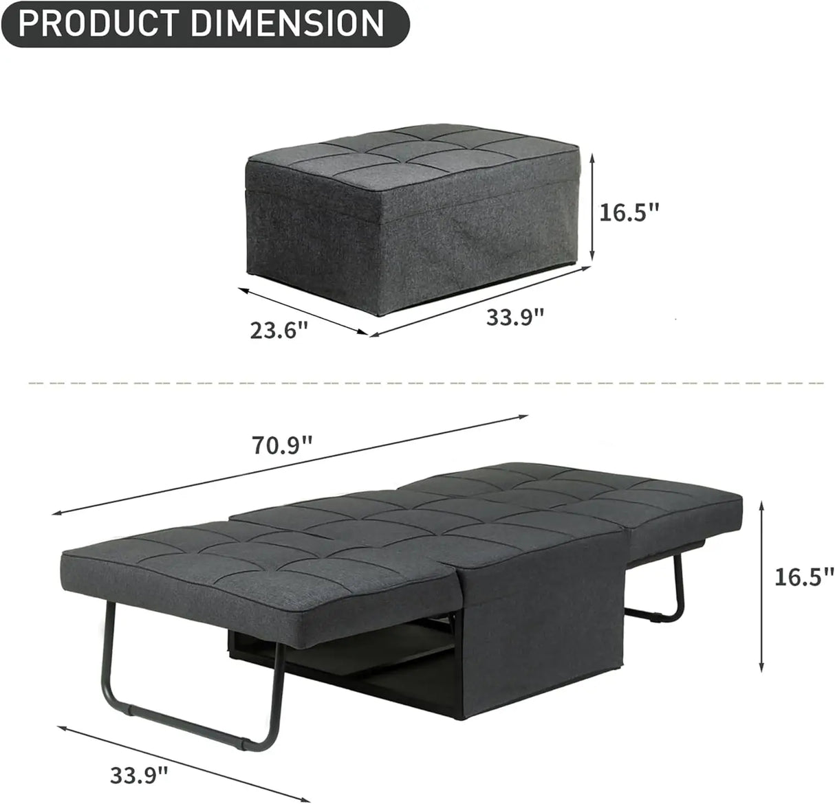 Convertible Sofa Bed,4-in-1 Multi-Functional Futon Chair Bed, Folding & No Installation Sofa Couch with Adjustable Backrest